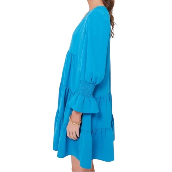 Tuckernuck Pomander Place Capri Blue Crepe Kenzo Dress Size Small Long Sleeve - Picture 2 of 8